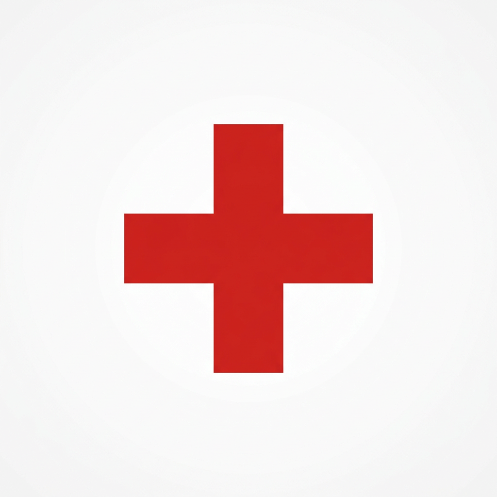 Red cross symbol on a white background